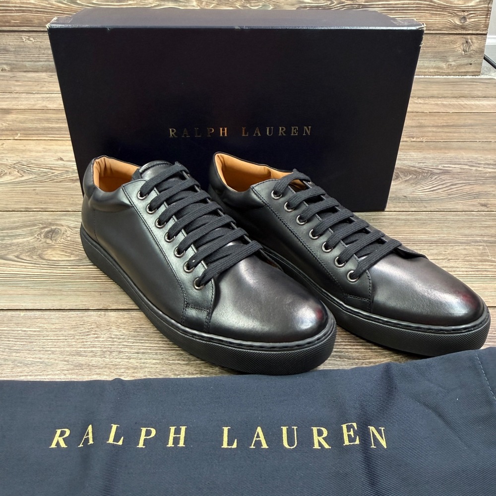 Ralph Lauren Mens Size 10.5 D Severn X Sneaker Black Burnished Calf Italy New - Picture 2 of 7